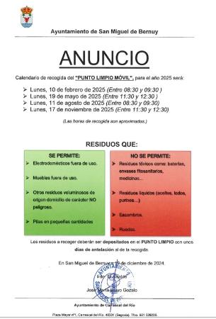 Imagen CALENDARIO PUNTO LIMPIO 2025