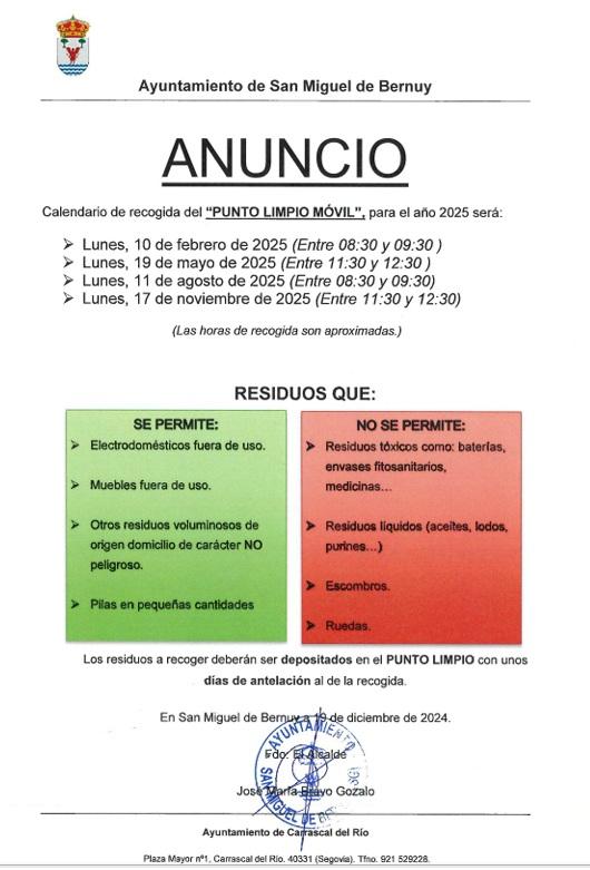 Imagen CALENDARIO PUNTO LIMPIO 2025